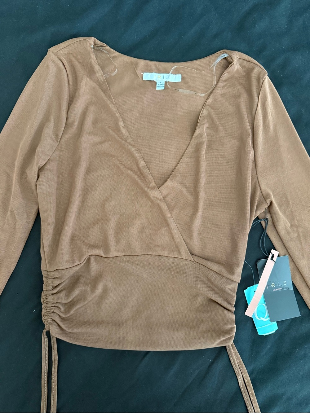 Women’s Ruched Wrap Crop Top in Brown